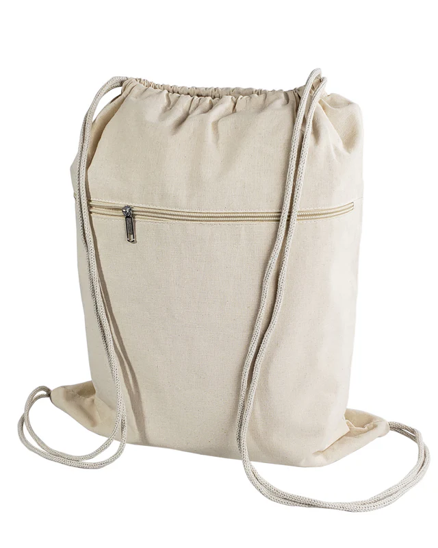 Bolsa de cordão de lona de algodão com zíper